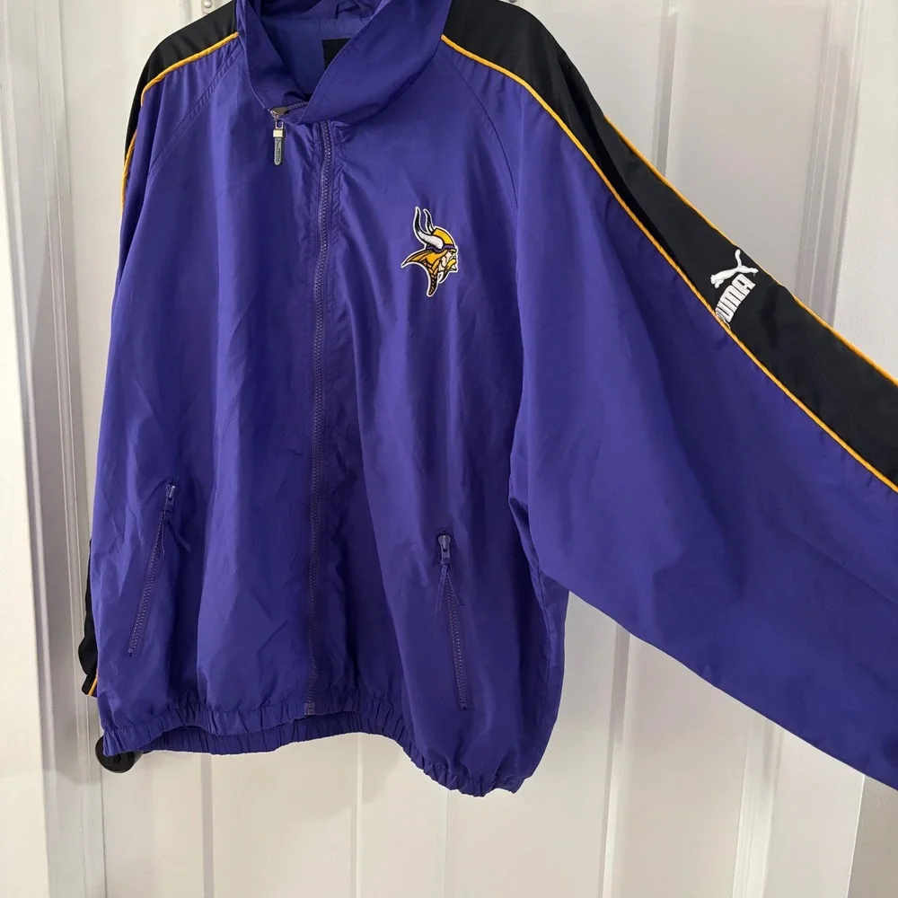 Vintage Puma‎ Minnesota Vikings NFL Track Jacket Purple Black Gold Men's Size XL